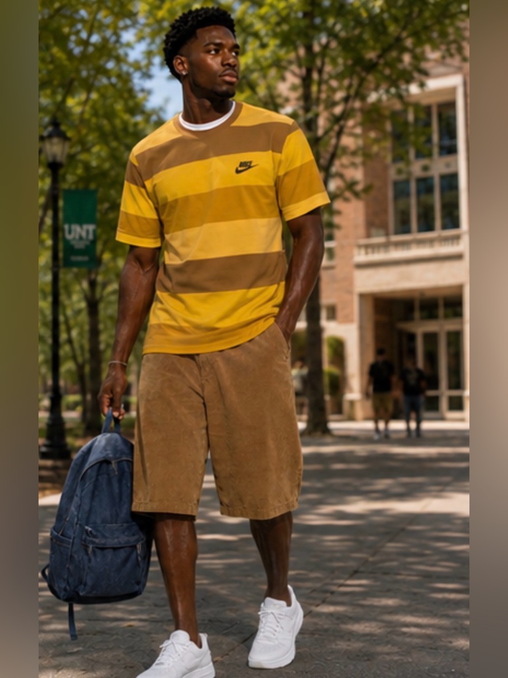 Nike Yellow & Brown Striped Crew Tee